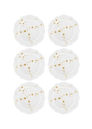 Hermia Juego de Platos de Postre DNR0032, 6 Piezas, Blanco y Dorado